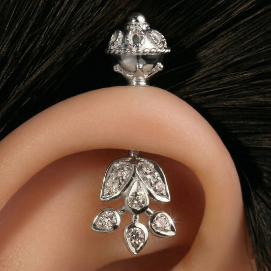 Silver Bugadi Flower Leaf Gumbad Top Diamond Design
