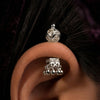 Silver Bugadi Jhumka Stone Square Stone Ball Bead Top Diamond Design