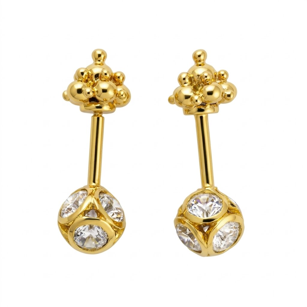 Silver Bugadi Stone Ball Gopuram Top Gold Diamond Dsign