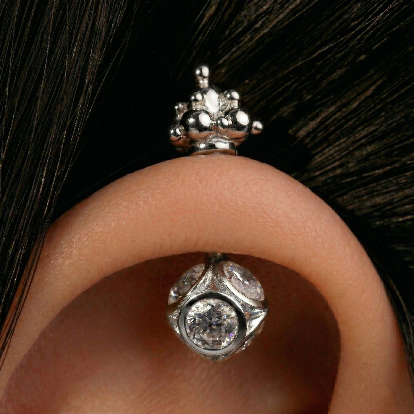 Silver Bugadi Stone Ball Gopuram Top Diamond Design
