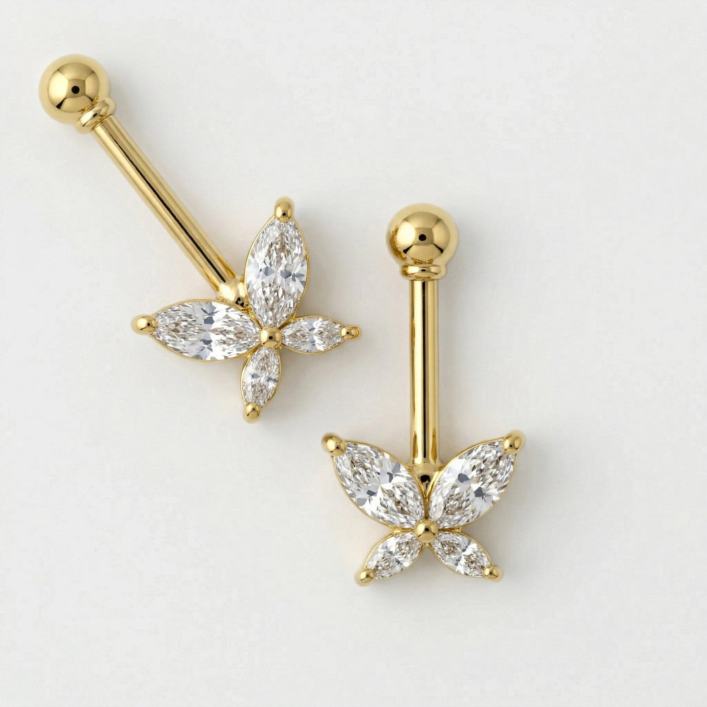 Silver Bugadi Butterfly Ball Top Gold Diamond Design