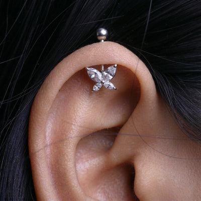 Silver Bugadi Butterfly Ball Top Diamond Design
