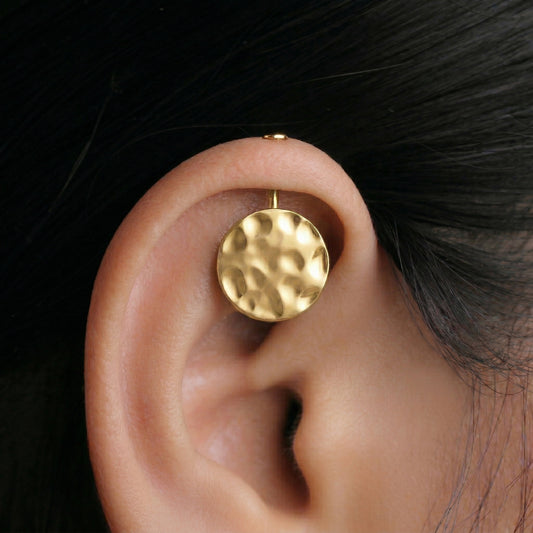 Silver Bugadi Soft Hammered Disk Flat Top Gold Design