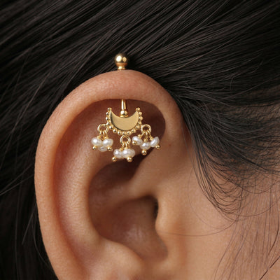 Silver Bugadi Bead Moon Ball Top & Pearl Drop Gold Design