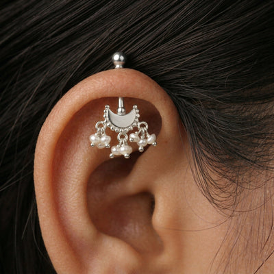 Silver Bugadi Bead Moon Ball Top & Pearl Drop Design
