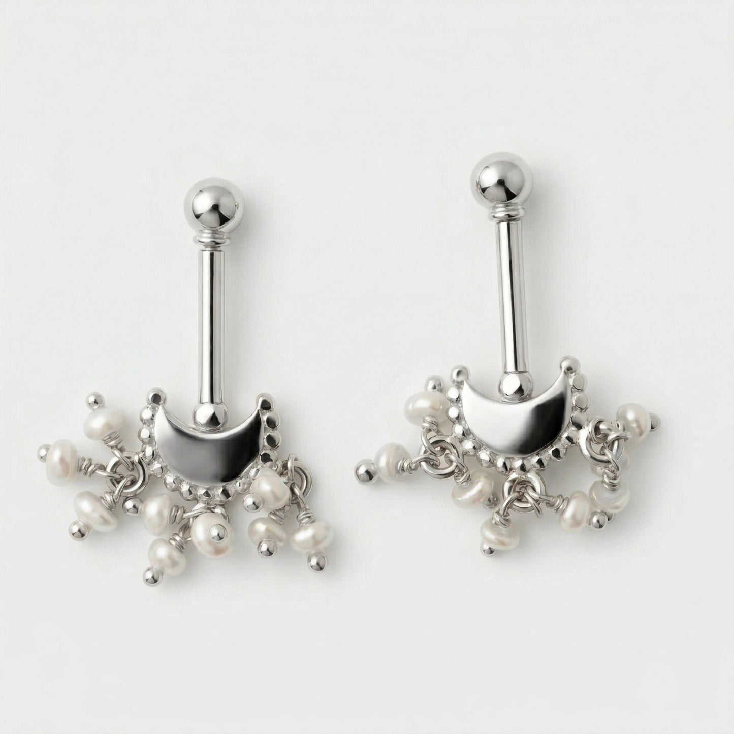 Silver Bugadi Bead Moon Ball Top & Pearl Drop Design