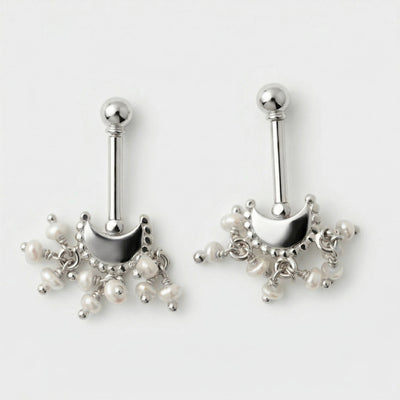 Silver Bugadi Bead Moon Ball Top & Pearl Drop Design