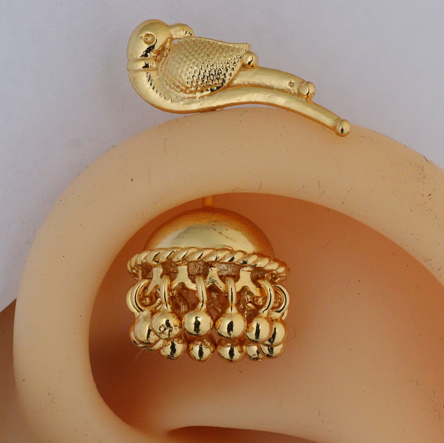 SILVER JHUMKA WITH BIRD TOP GOLD BUGADI