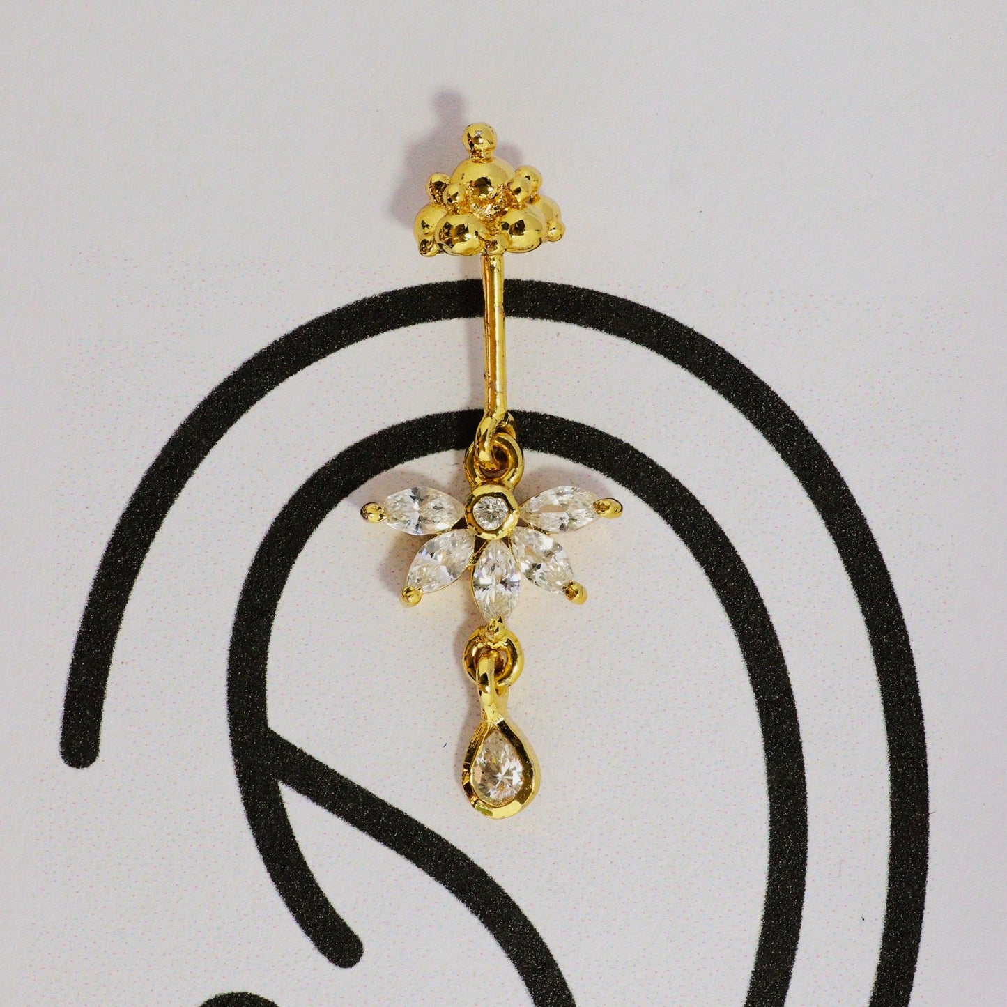 Silver Bugadi 5 Marquise Hanging Gopuram Top & Drop Gold Diamond Design