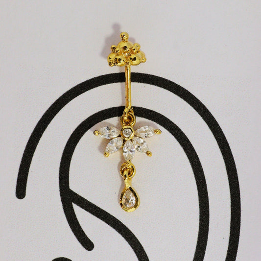Silver Bugadi 5 Marquise Hanging Gopuram Top & Drop Gold Diamond Design
