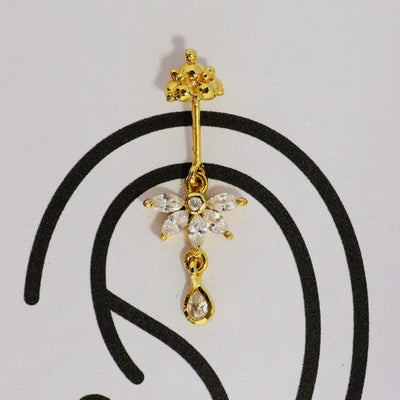 Silver Bugadi 5 Marquise Hanging Gopuram Top & Drop Gold Diamond Design
