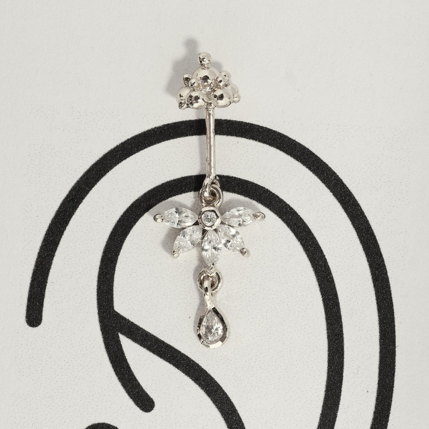SILVER 5 MARQUIS DIAMOND STONE HANGING GOPURAM TOP WITH DROP BUGADI