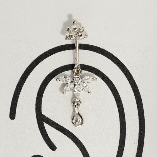 SILVER 5 MARQUIS DIAMOND STONE HANGING GOPURAM TOP WITH DROP BUGADI