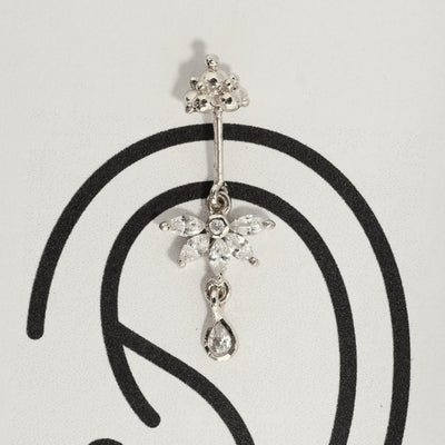 SILVER 5 MARQUIS DIAMOND STONE HANGING GOPURAM TOP WITH DROP BUGADI