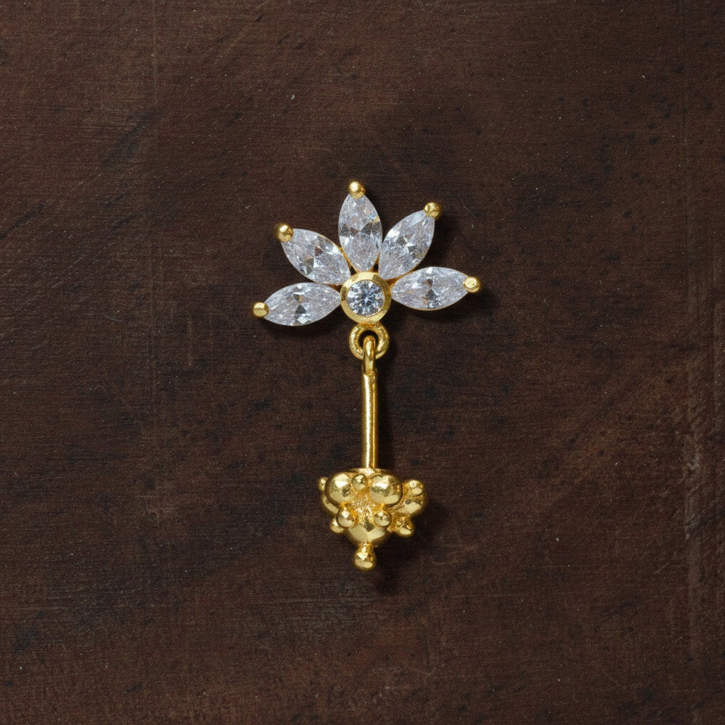 SILVER 5 MARQUIS HANGING WITH GOPURAM TOP GOLD BUGADI