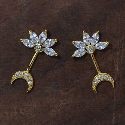 SILVER 5 MARQUIS DIAMOND STONE MOON STON TOP GOLD BUGADI