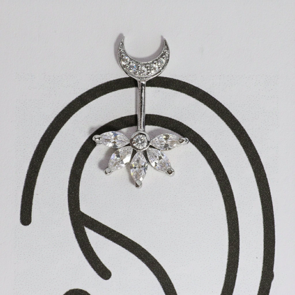 SILVER 5 MARQUIS DIAMOND STONE MOON STON TOP BUGADI