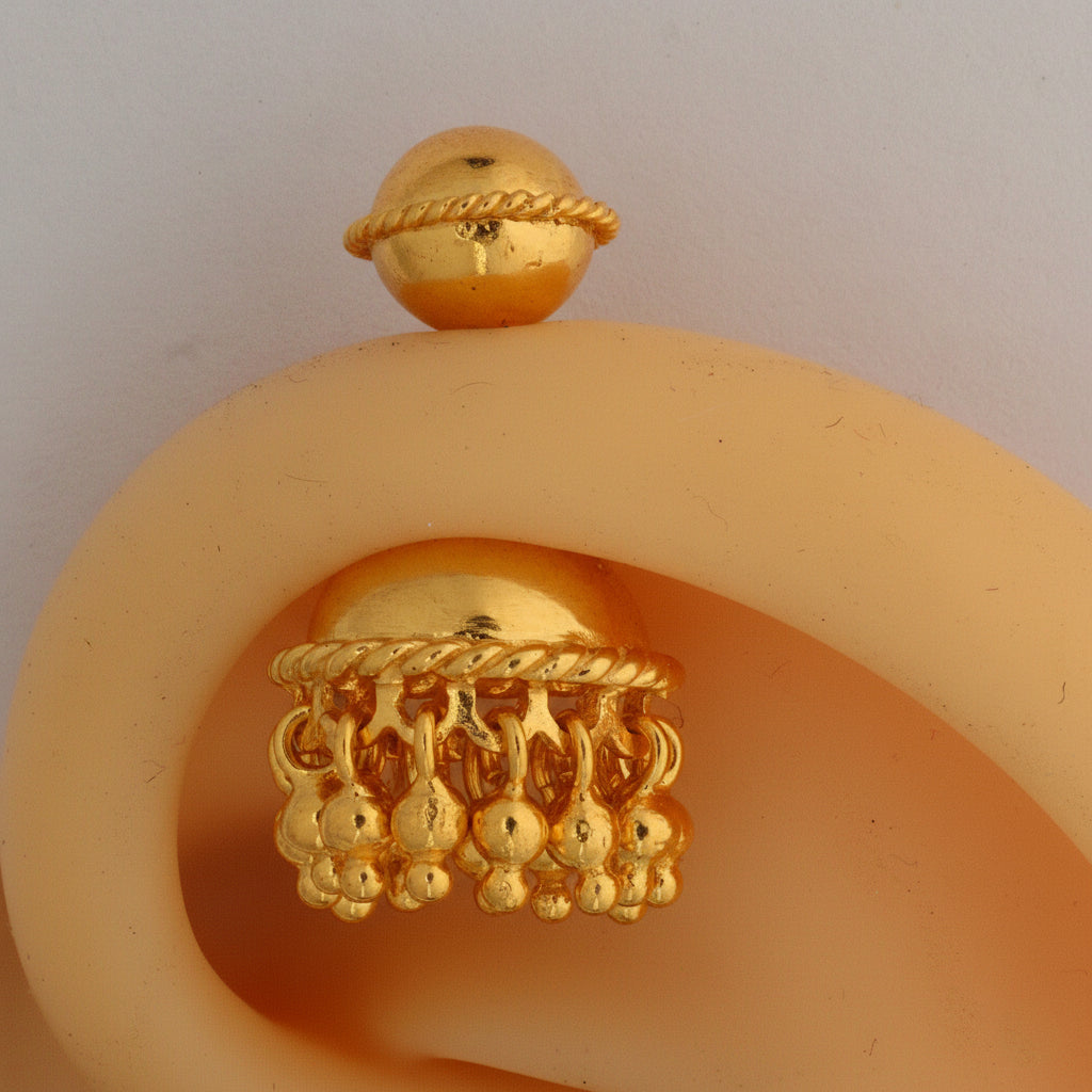 SILVER JHUMKA WITH WIRED BALL TOP GOLD BUGADI