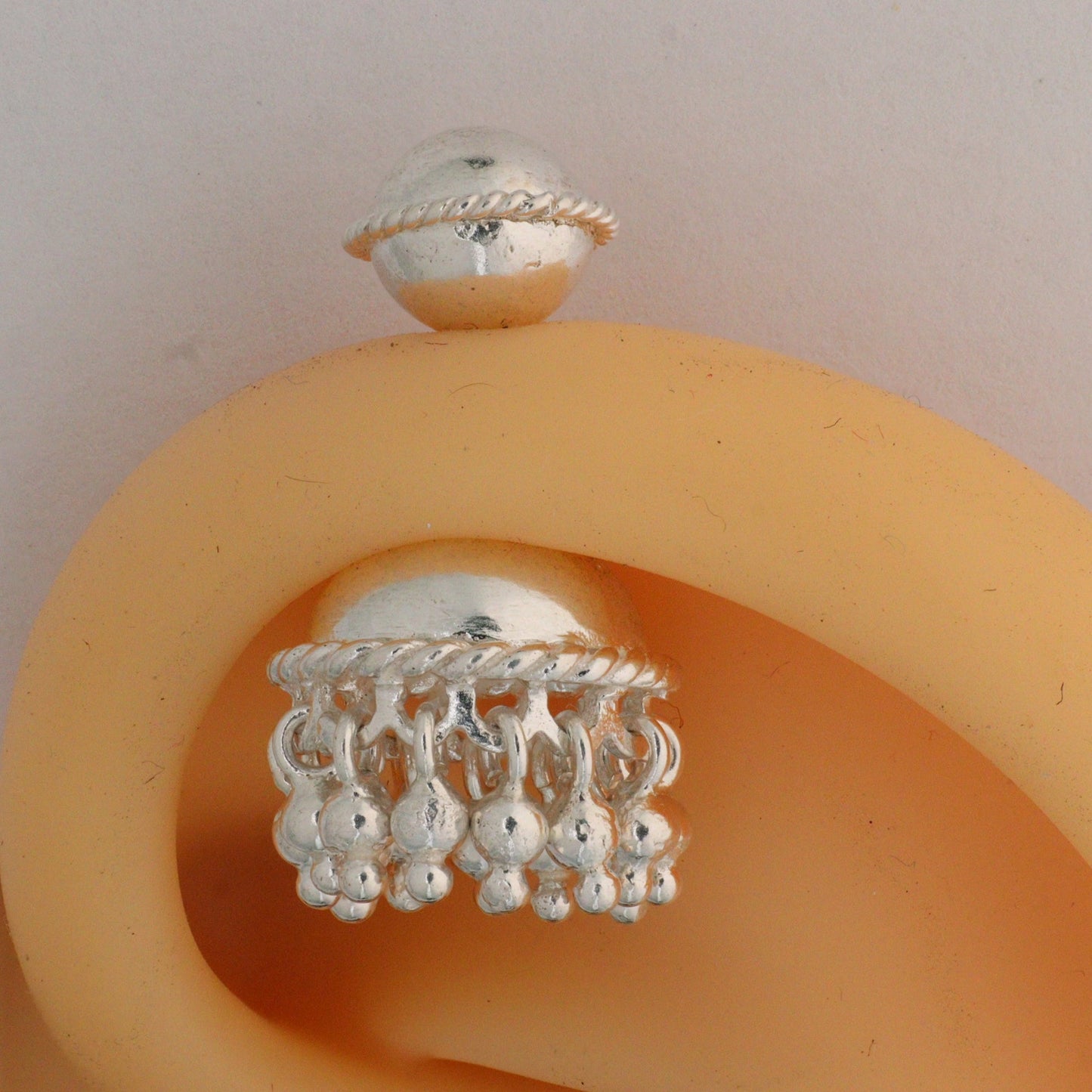 SILVER JHUMKA WITH WIRED BALL TOP BUGADI