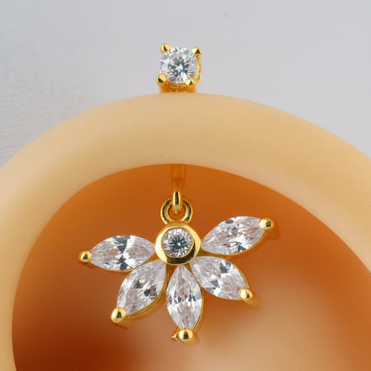 SILVER 5 MARQUIS DIAMOND STONE WITH STONE TOP HANGING GOLD BUGADI
