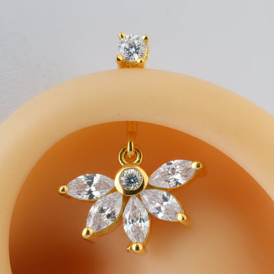 SILVER 5 MARQUIS DIAMOND STONE WITH STONE TOP HANGING GOLD BUGADI