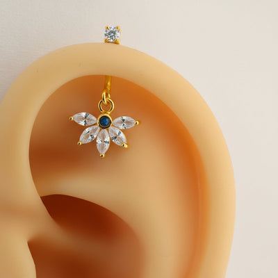 SILVER 5 MARQUIS DIAMOND STONE WITH STONE TOP HANGING GOLD BUGADI