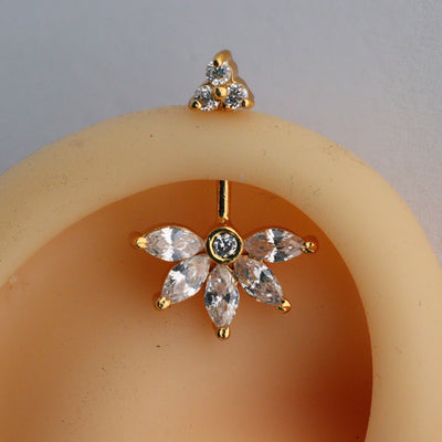 SILVER 5 MARQUIS DIAMOND STONE TRI STONE TOP GOLD BUGADI