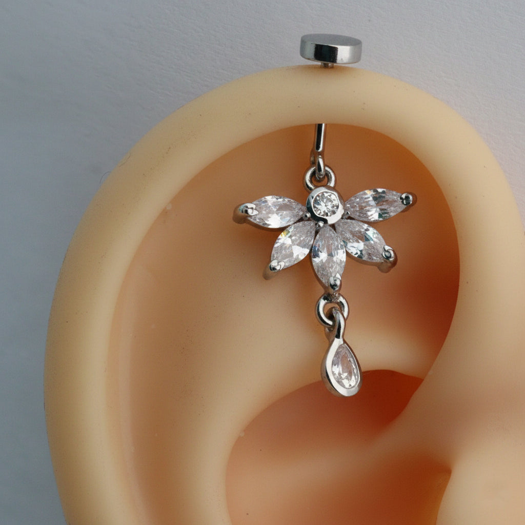 Silver Bugadi 5 Marquis Hanging Flat Top & Drop White Diamond Design