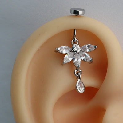Silver Bugadi 5 Marquis Hanging Flat Top & Drop White Diamond Design