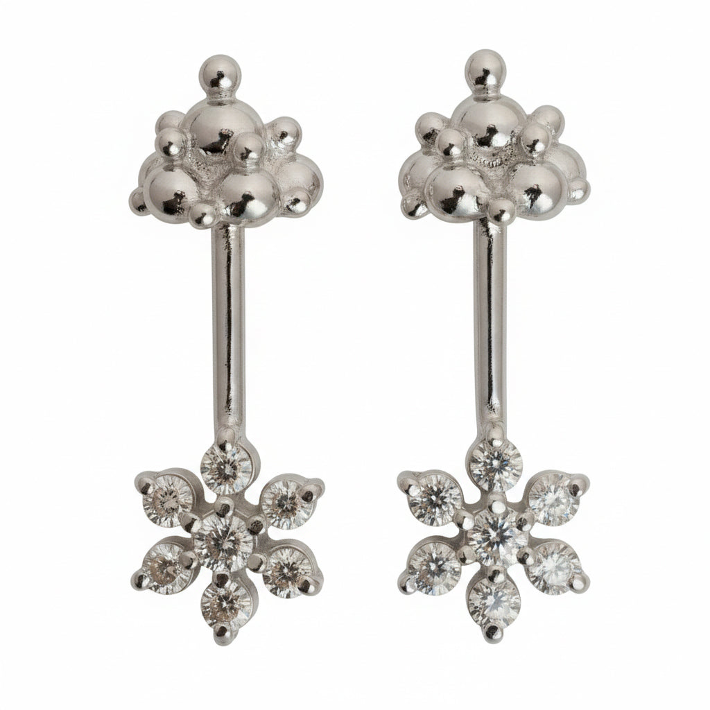 SILVER 7 STONE FLOWER WITH GOPURAM TOP BUGADI