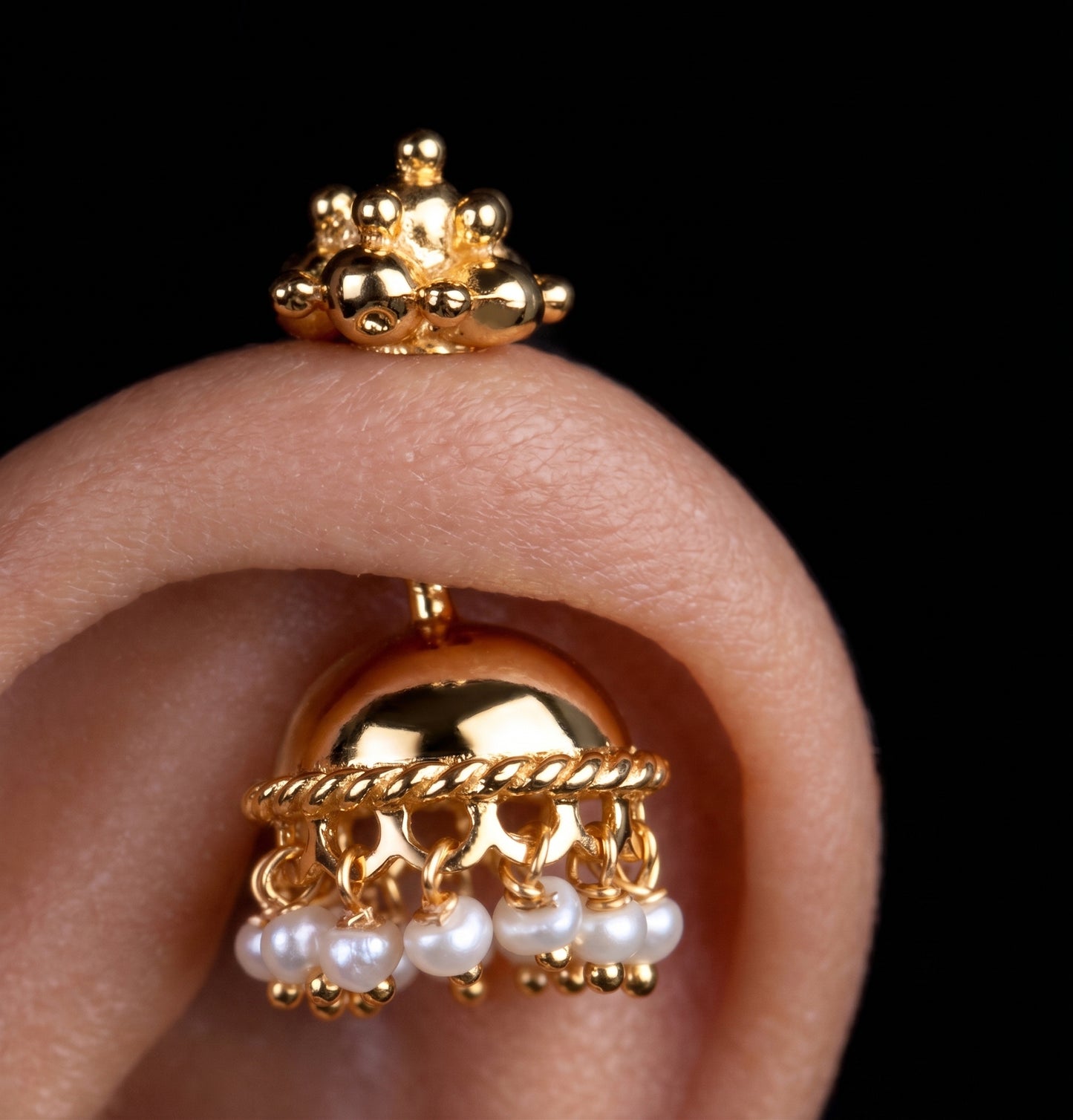 Silver Bugadi Jhumka Pearl Gopuram Top Design