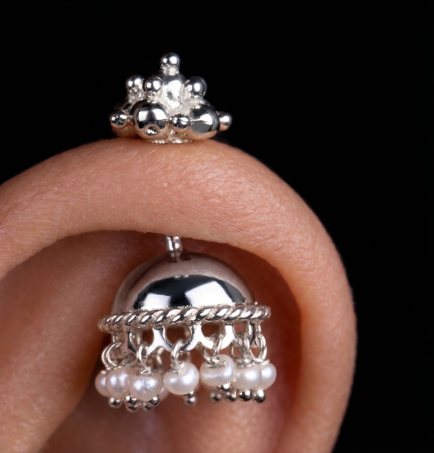 Silver Bugadi Jhumka Pearl Gopuram Top Design