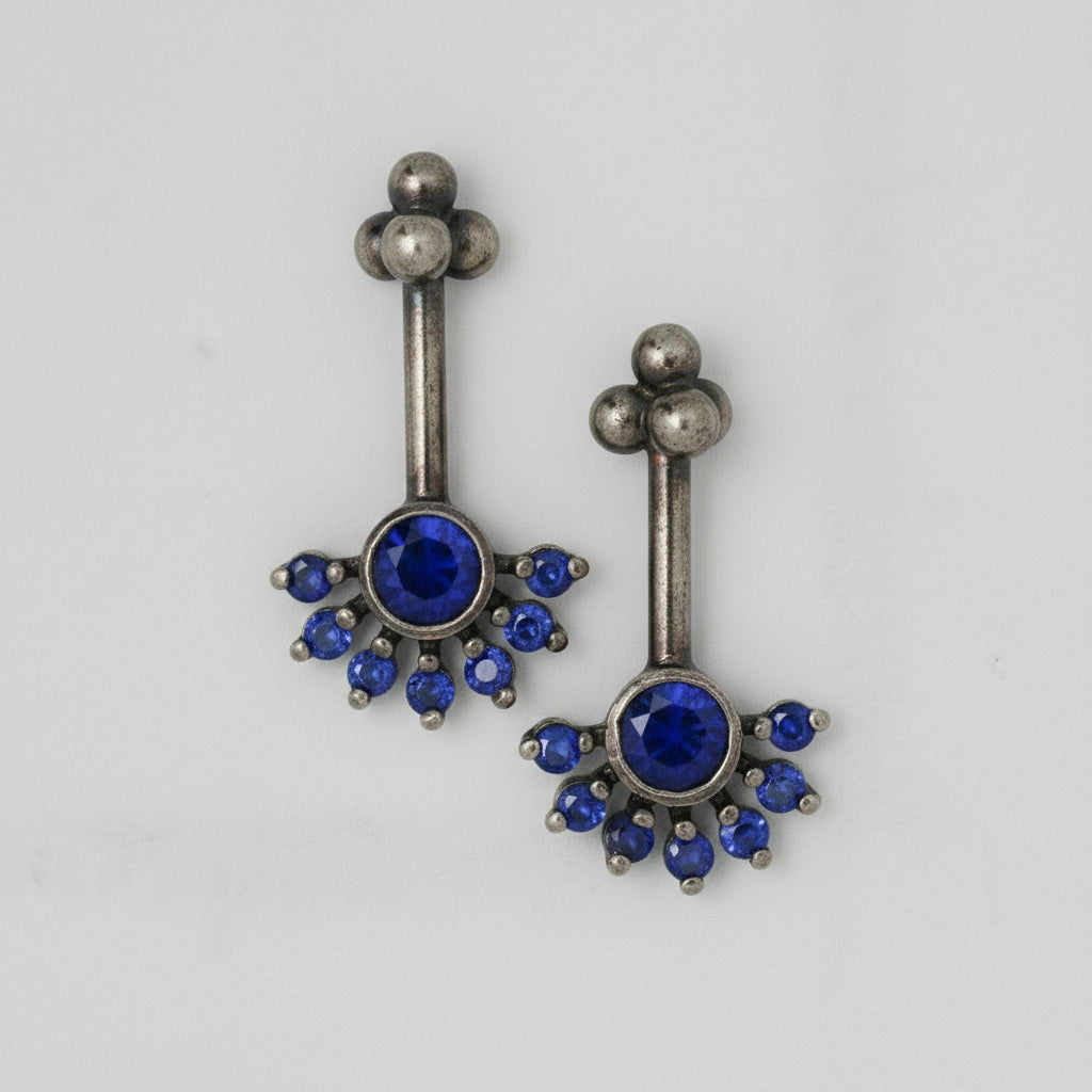 Silver Bugadi Aster 4 Bead Top Oxidize Blue Sapphire Design