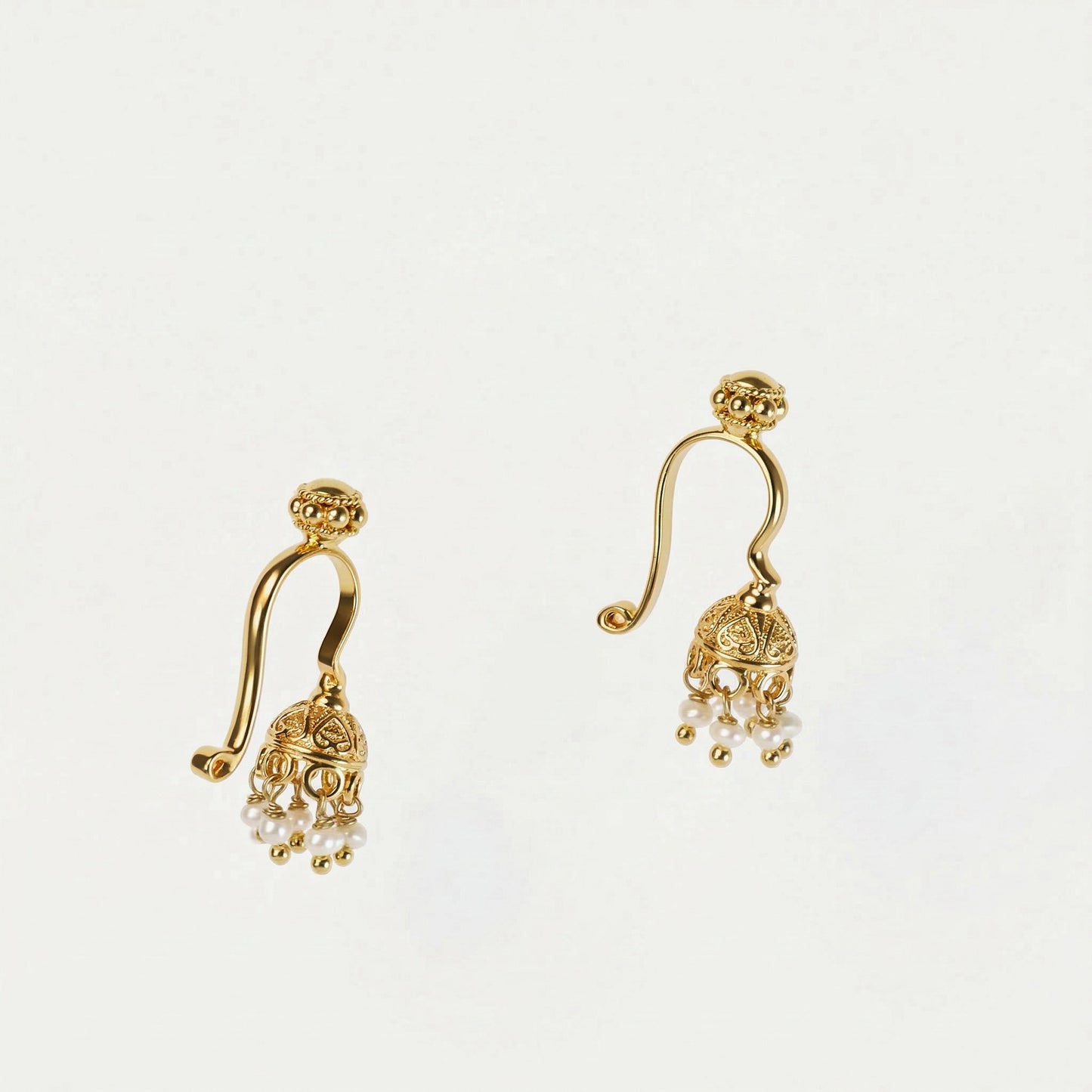 Silver Jhumka Clipon Bugadi With Pearl Gold Plated