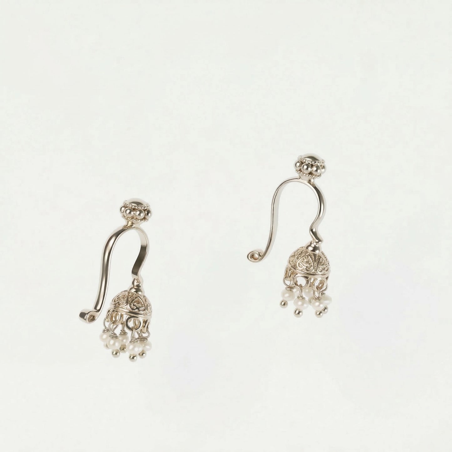 Silver Jhumka Clipon Bugadi With Pearl Gold Plated