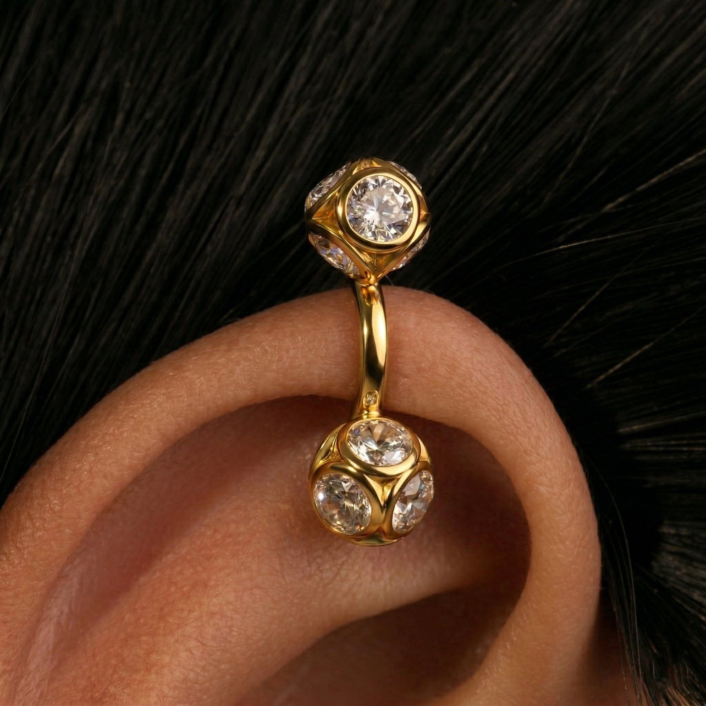 Silver Bugadi Stone Ball Dual Clipon Gold Diamond Design