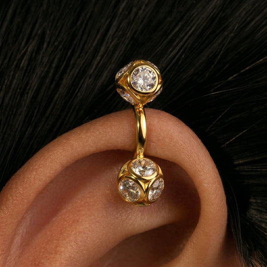 Silver Bugadi Stone Ball Dual Clipon Gold Diamond Design