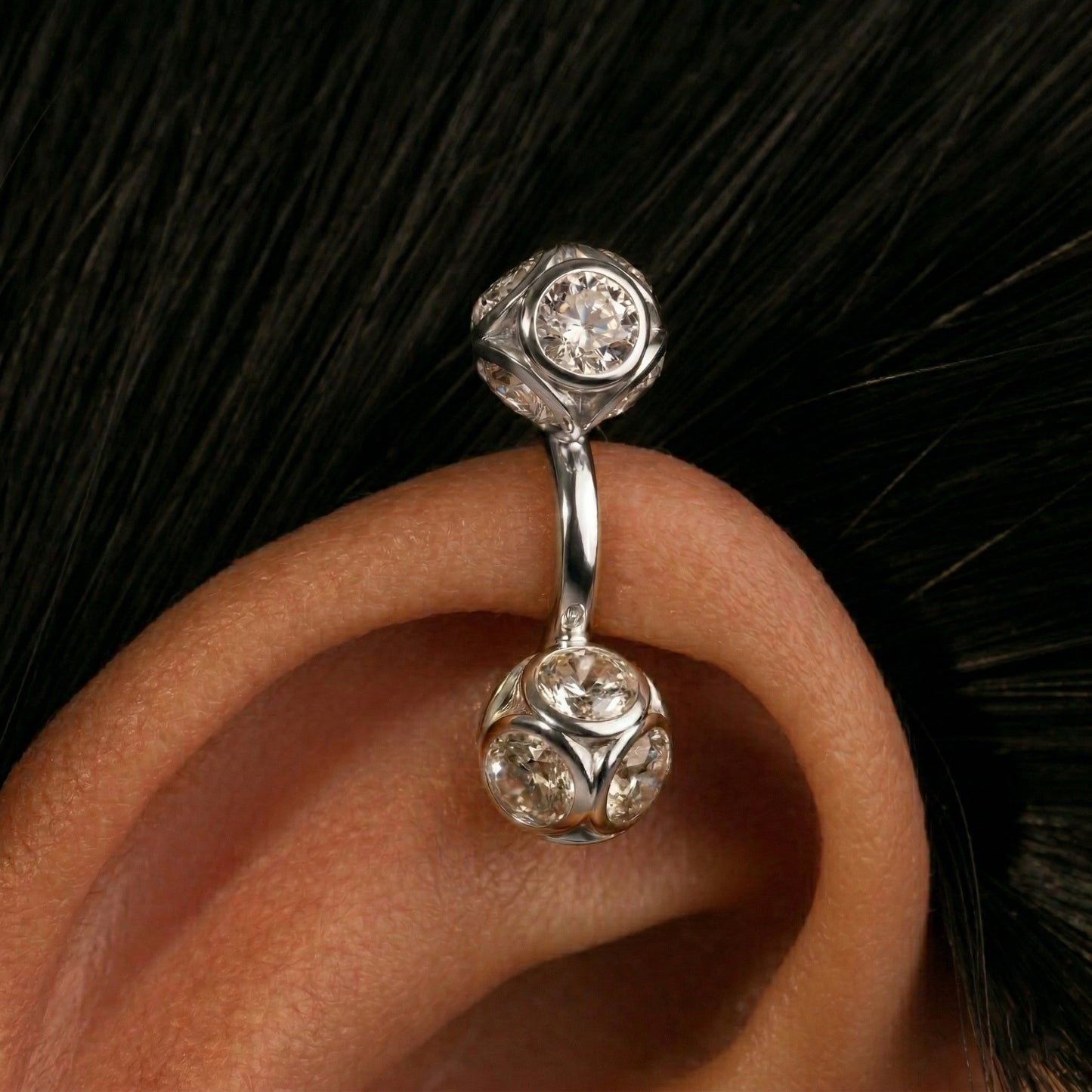 Silver Bugadi Stone Ball Dual Clipon Gold Diamond Design
