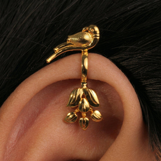 Silver Bugadi Flower Leaf Parrot Top Clipon Gold Design