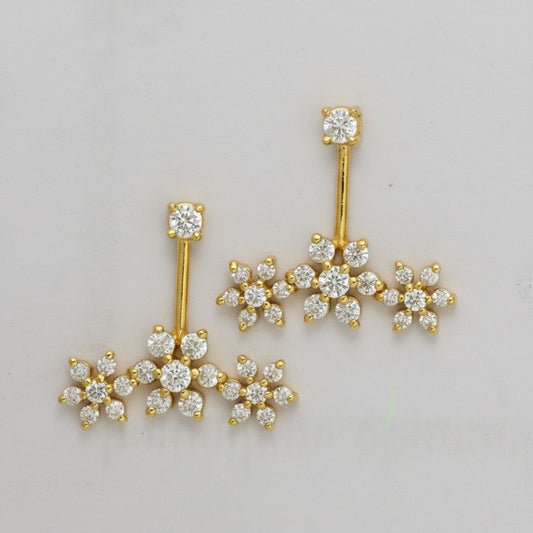 Silver Bugadi 7 Stone Flower 3 Stone Top Gold Diamond Design