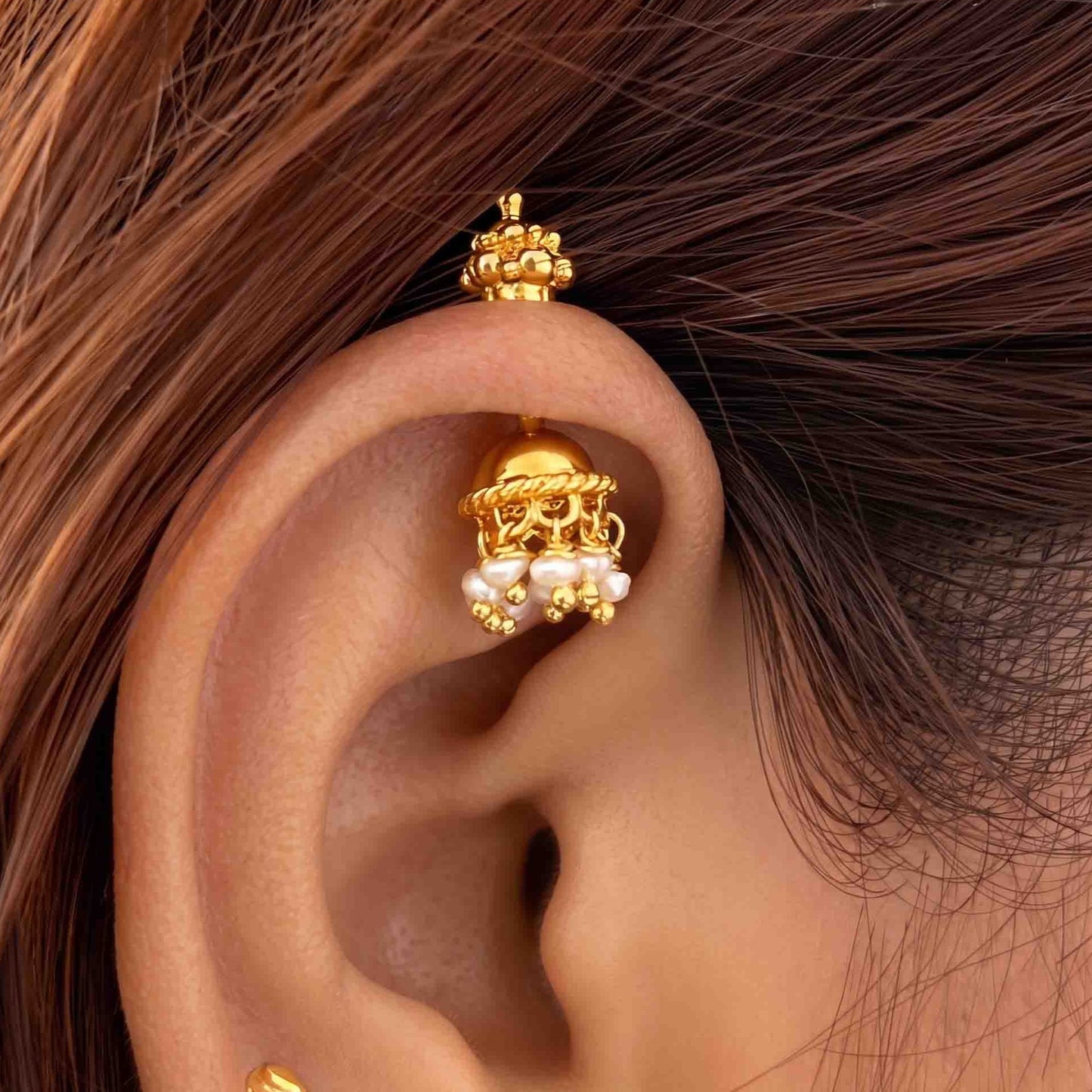 Silver Bugadi Jhumka Pearl Gopuram Top Design