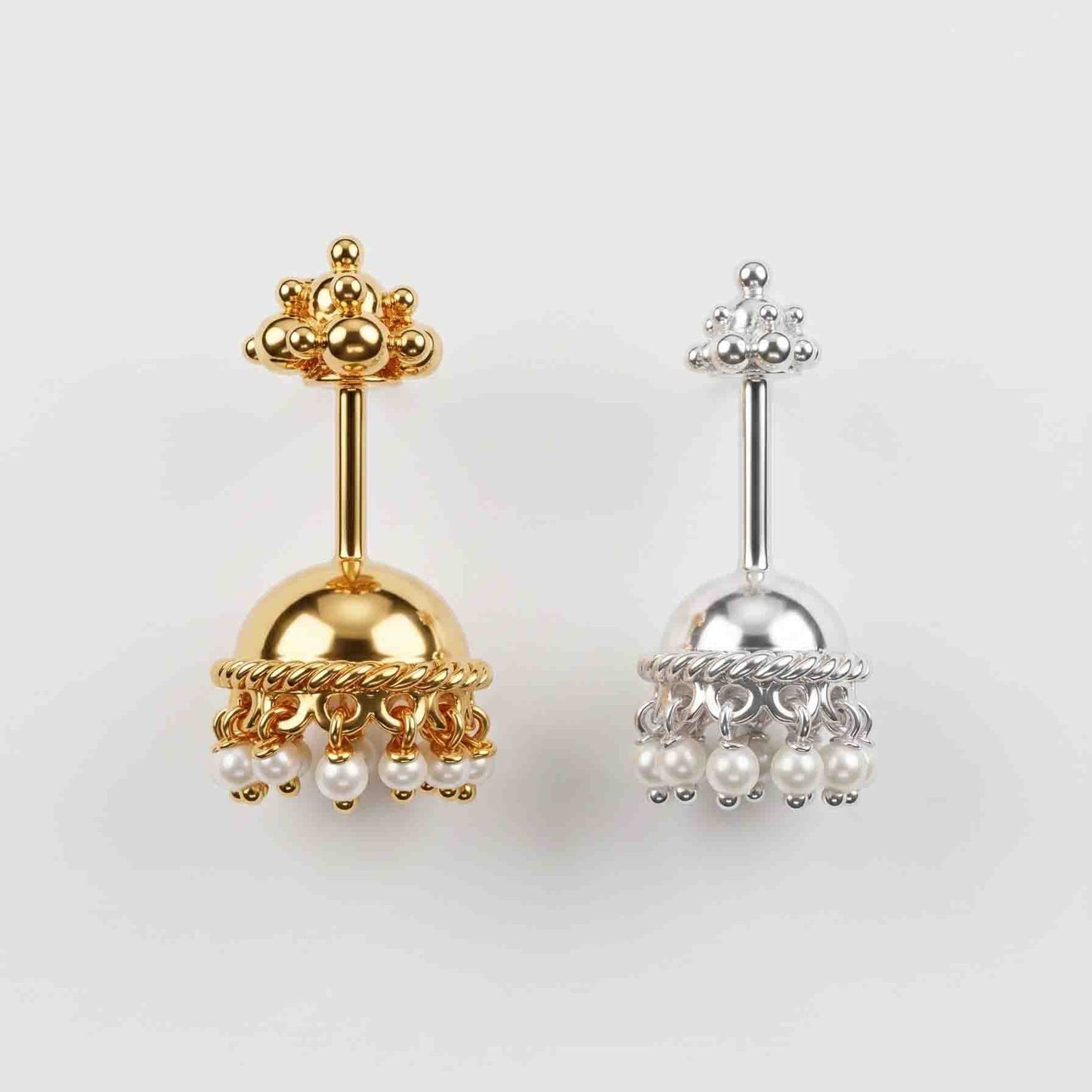 Silver Bugadi Jhumka Pearl Gopuram Top Design