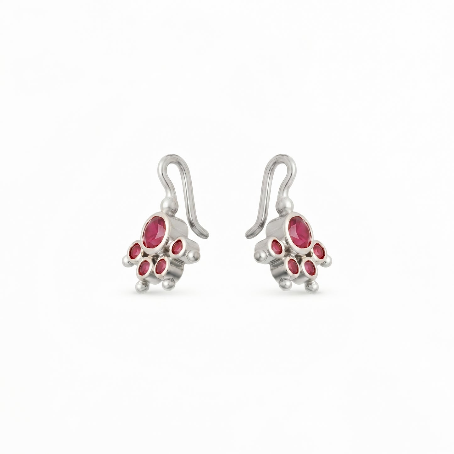 Silver Bugadi Charm 5 Stone Mookuthi Ruby Red