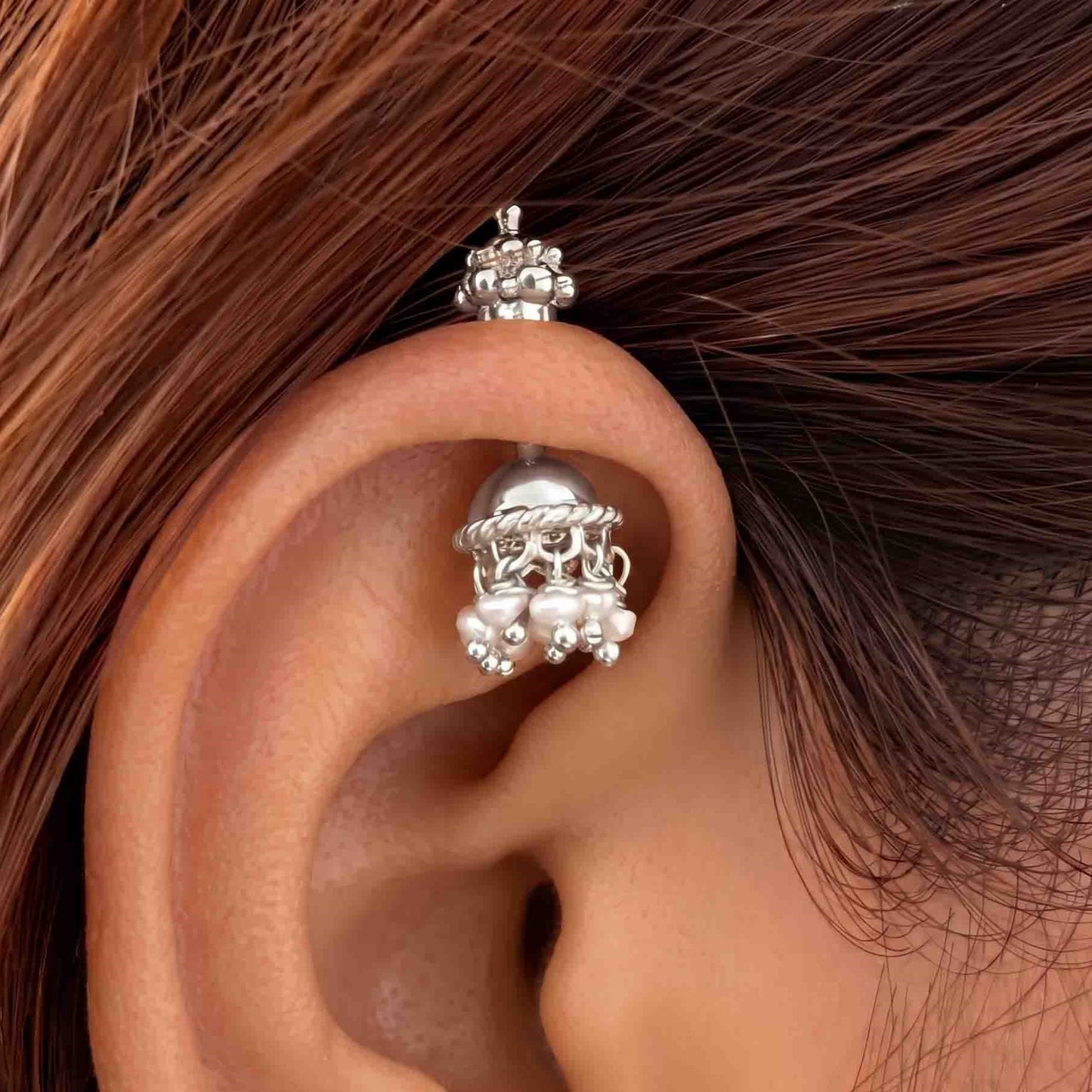 Silver Bugadi Jhumka Pearl Gopuram Top Design