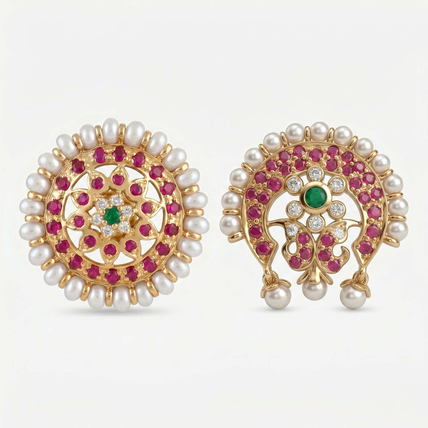 Silver Pearl Earring Sun Moon Mandala Stud