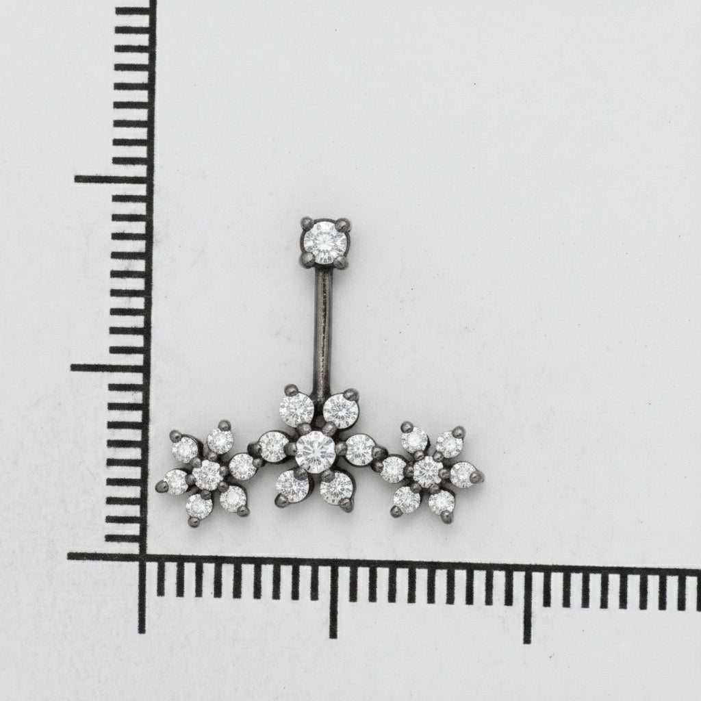 Silver Bugadi 7 Stone Flower 3 Stone Top Oxidize Diamond Design