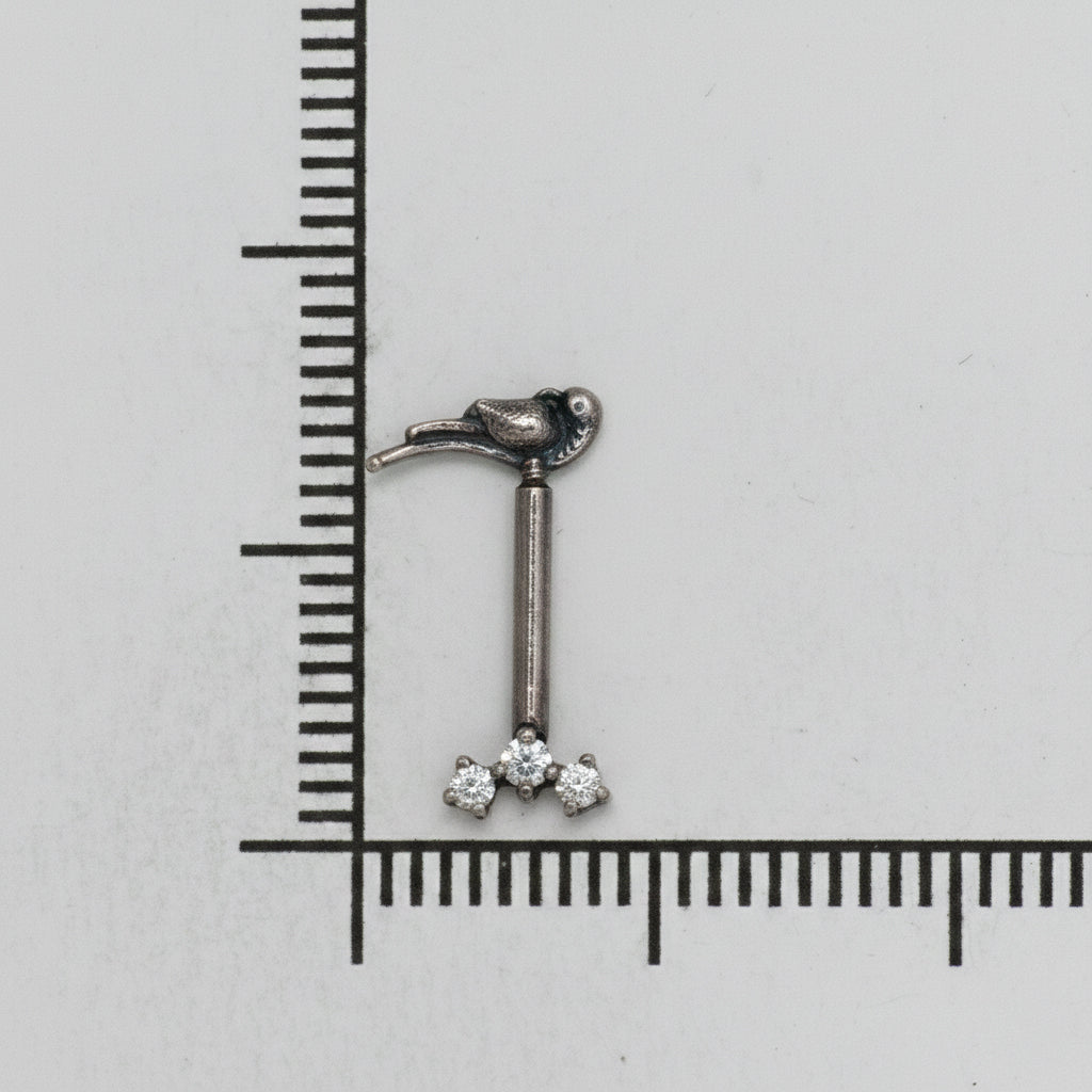 Silver Bugadi 3 Stone Line Parrot Top Oxidize Diamond Design