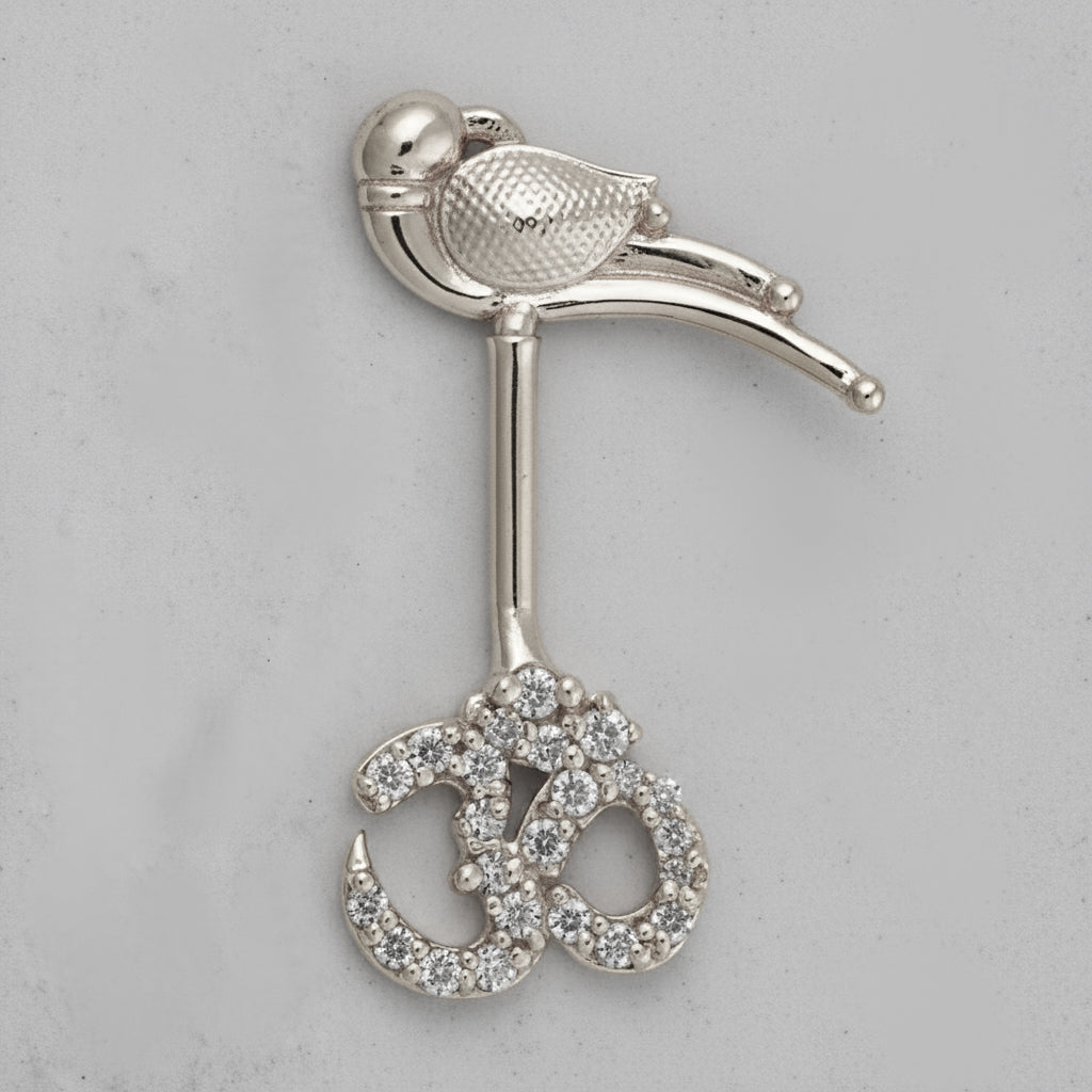 Silver Bugadi Om Stone Parrot Top Diamond Design