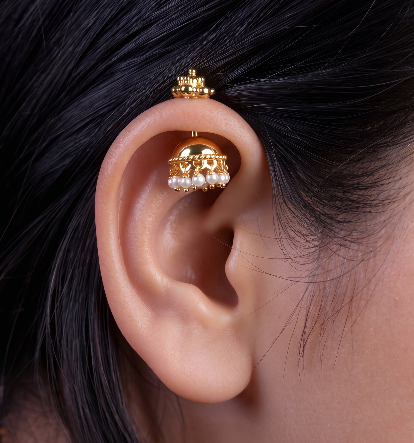 Silver Bugadi Jhumka Pearl Gopuram Top Design