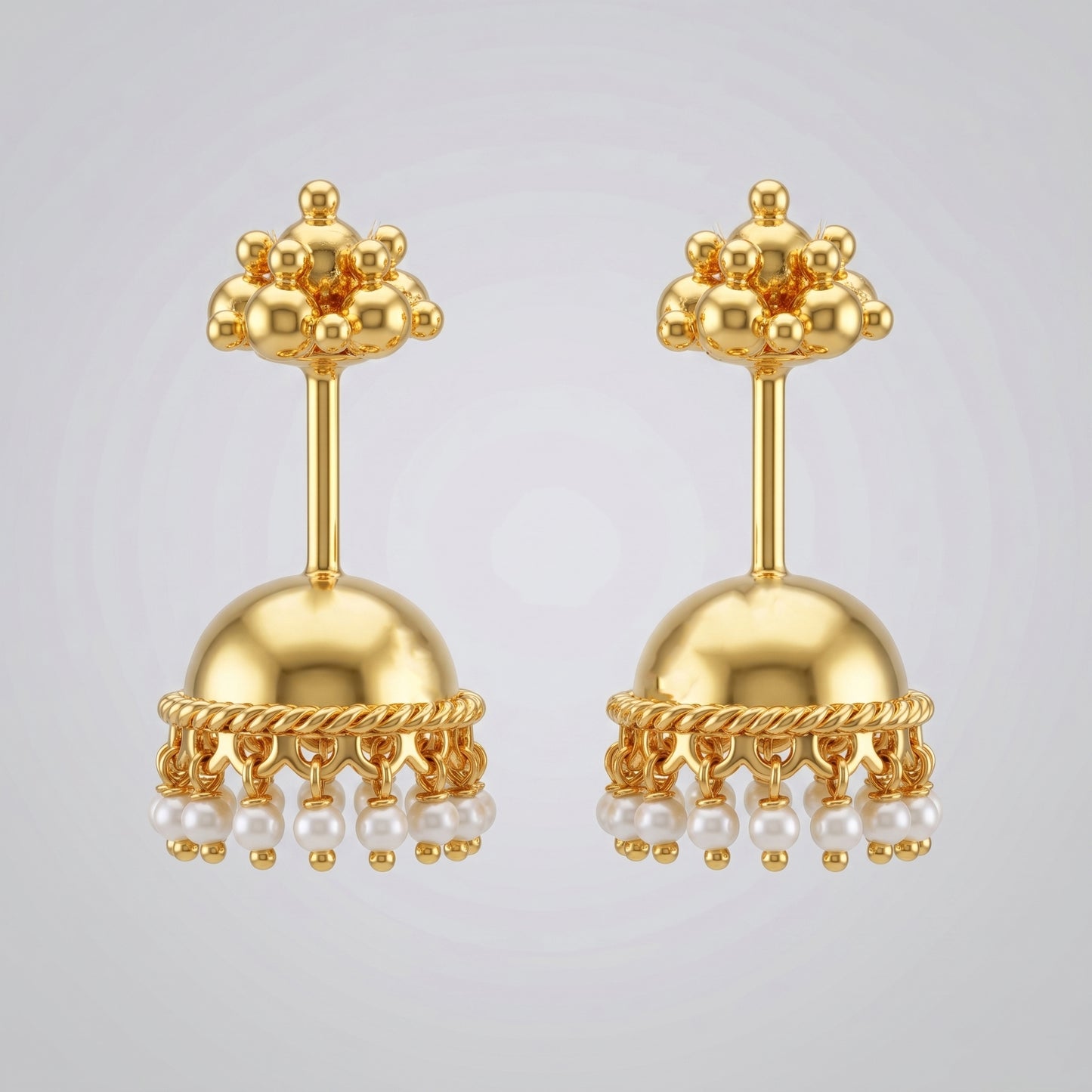 Silver Bugadi Jhumka Pearl Gopuram Top Design